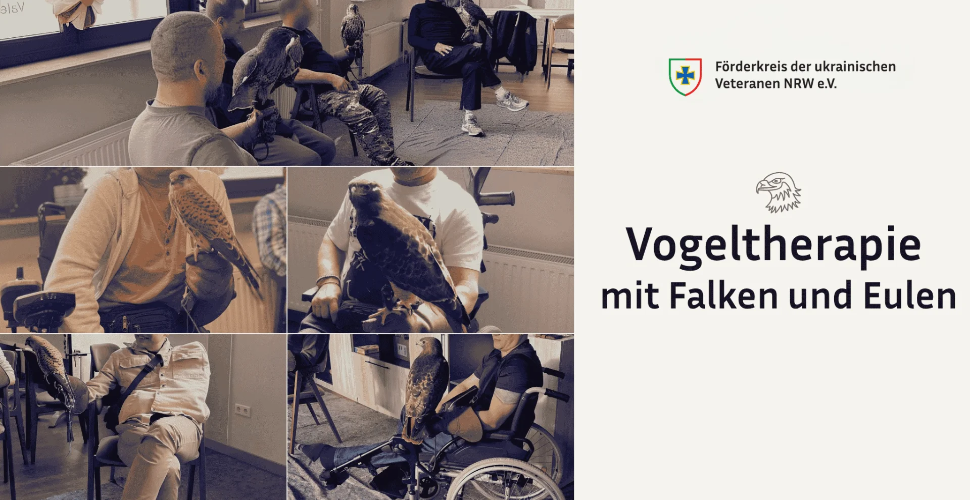 Ukrainischer Veteran bei der Vogeltherapie mit einer Eule in NRW